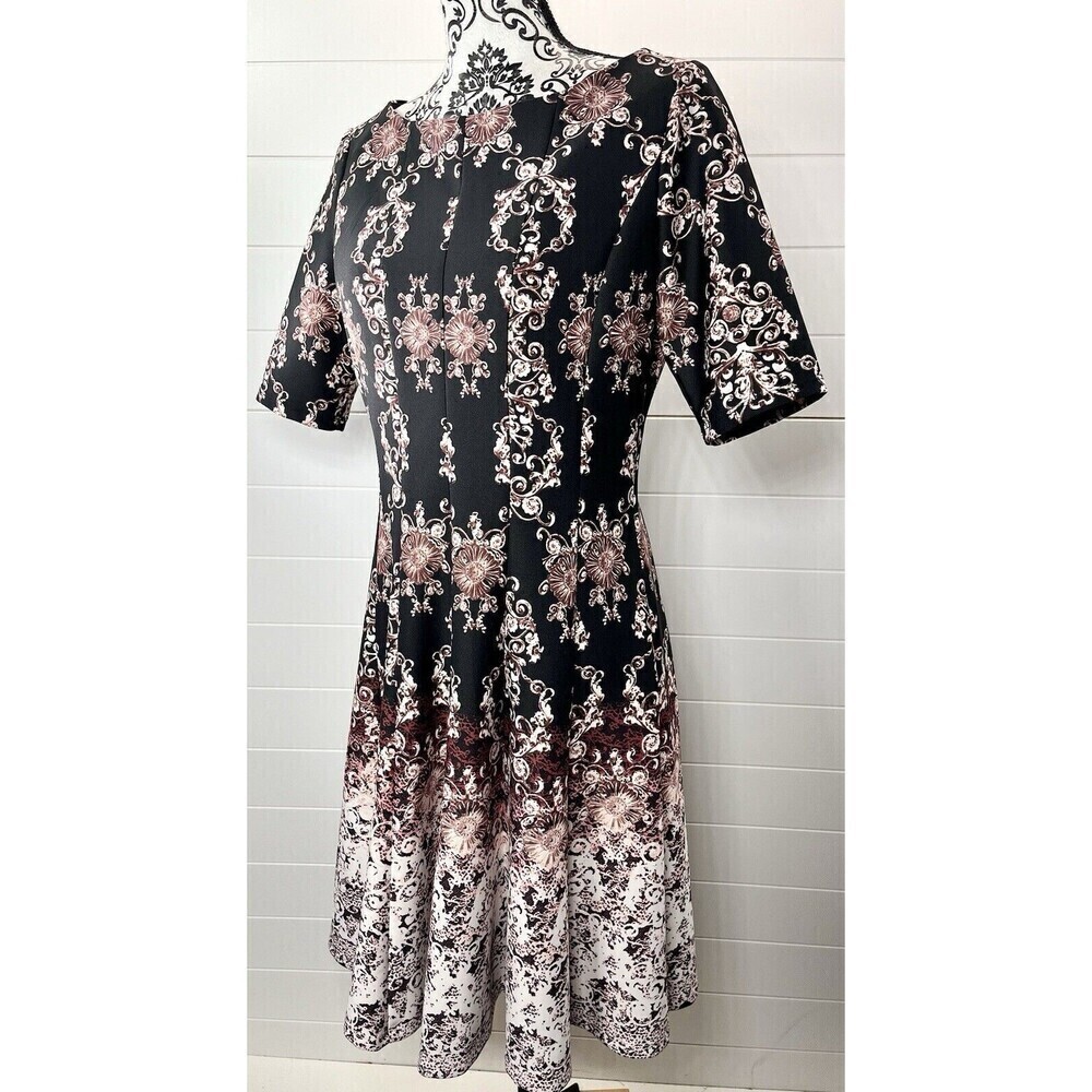 Gabby Skye Scuba Victorian Print Whimsy Goth Feminine Skater Style Midi Dress 10